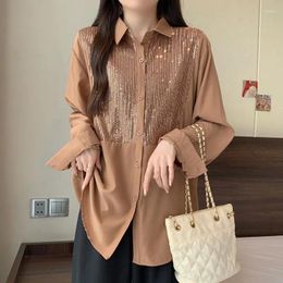 Women's Blouses SuperAen 2024 Spring Sequin Design Summer Casual Loose Long Sleeved Shirt For Women