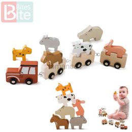 Sorting Nesting Stacking toys Baby wooden building blocks train farms animal stacking educational childrens Montessori gifts 24323