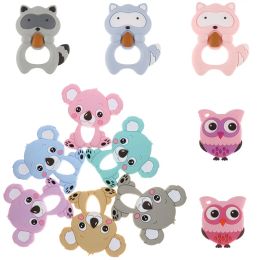 Necklaces Wholesale Raccoon Silicone Koala Baby Teether 10pc BPA Free Newborn Teething Necklace Shower Gift Cartoon Animal Pendant DIY Owl