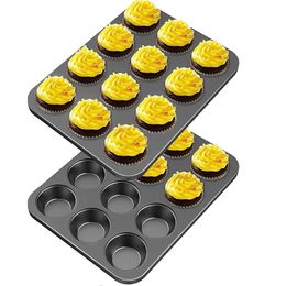 12Cup Round Cupcake Pan Muffin Tray Moulds Bakeware NonStick Heavy Duty Carbon Steel Tin 240318