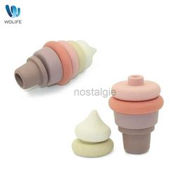 Sorting Nesting Stacking toys Silicone building blocks do not contain bisphenol A baby silicone cartoon ice cream soft education Montessori toy stacking 24323