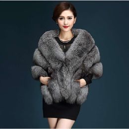 Haining Fur Autumn and Winter New Imitation Fox Grass Shawl Waistcoat Cloak Womens Pocket