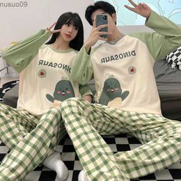 home clothing Dinosaur cartoon pajamas cotton pajamas couples long sleeved pajama sets pajamas womens casual wear plus size Pjs home clothingL2403