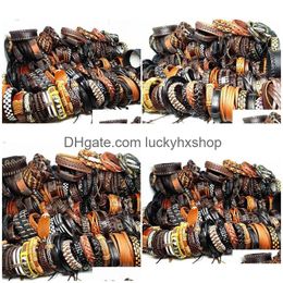 Chain Mixmax 50Pcspack Assorted Retro Handmade Mens Top Genuine Leather Tribal Surfer Cuff Bracelets Mix Styles 230710 Drop Delivery J Dhkm1