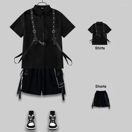 Men's Tracksuits ARENS Techwear Sets Punk Black Cargo Shorts Shirt Kit Short Sleeve Shirts Korean Streetwear Hip Hop Harajuku Summer