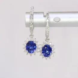 Dangle Earrings SFL2024 Fine Jewelry Real 18K White Gold AU750 Natural Blue Sapphire Gemstone 0.90ct Diamonds For Women