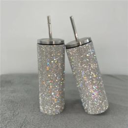 20oz/600ml Shining Diamond Thermos Bottles with Straw Stainless Steel Tumblers Portable Water Bottle Coffee Mug for Girl Gift 240311