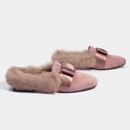 Slippers Winter Furry Women's Hair Comfortable Warm House Shoes Flat Loafers Covered Toe Slipper Casual Flats