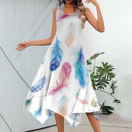 Casual Dresses Stripped Dress Woman Women's Summer Printed Sleeveless Handkerchief Hem Maxi Tank Top Women Sexy Off Shoulder