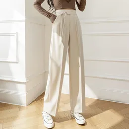 Women's Pants Spring Summer Women Leisure Suit Solid Colour High Waist Lace-up Straight Wide Leg Simple All-matched Trousers