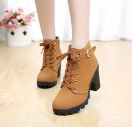 Boots Highheeled Snow Boots Winter New Women Boots Cross Lace Up Short Boots Thickheeled Zipper Boots Plus Size Woman Boots