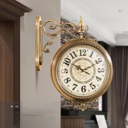 Wall Clocks Luxury High-end European Vintage Double-sided Clock Living Room Two-sided Household Hanging