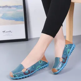 Casual Shoes 2024 Two-layer Real Cowhide Printed Women's Single Flat Mother's Comfortable