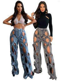 Women's Jeans 2024 Ins Fashion Mid Waist Stretch Hollow Out Mom For Women Straight Fit Trendy Y2K Grunge Party Night Club Denim Pants
