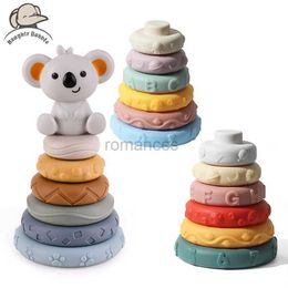 Sorting Nesting Stacking toys 1 set of baby soft toy sensors silicone educational building blocks 3D stacked rubber teeth extruded round 24323