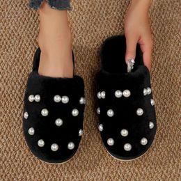 Slippers Pearl Cotton Ladies Soft Plush Winter Home Fairy 2024 Footwear Non Slip Women On Outdoor Slipper