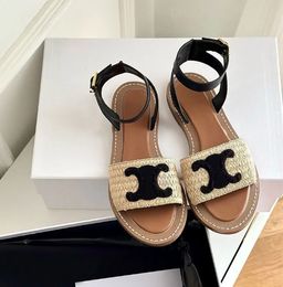 Modische Damen-Sandalen, Designer-Design, Retro-Stil, gewebt, Strandhausschuhe mit flachem Boden, bequem, für den Innen- und Außenbereich, personalisiertes Blumenmuster, Flip-Flop, Größe 35–41