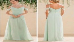Mint Green Bridesmaid Dresses Long Floor Length Spaghetti Straps Chiffon Cheap Maid of Honor Wedding Party Gowns8465505