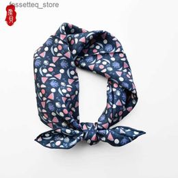 Handkerchiefs Navy blue natural silk scarf printed watermelon % real silk twill scarves 50cm square small handkerchief gift for la child L240322