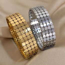 Bangle Fashion Square Hollow Stainless Steel Wide Bracelet Gold Colour Geometric Cuff Bangles For Women Men Chunky Jewellery Accessories