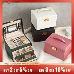 Jewellery Boxes Jewellery Storage Box With Mirror Three Layers Tray Dispaly Multifunctional Organiser Jewellery Box Ring Necklace Portable Suitcase. L240323