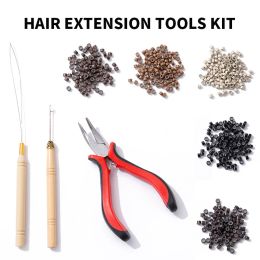 Tubes Hair Extension Tools Kit Plier Pulling Hook Bead Device Tool Kits 200pcs Silicone Nano Rings Hair Beads Micro Beads for Styling