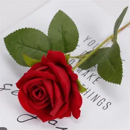 Decorative Flowers Single Artificial Flower Simulated Silk Velvet Rose Fake For Party Home Use Wedding El Decoration Valentine's Day Gift