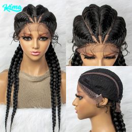 Wigs 26 Inches Synthetic Lace Front Wigs Braided Wigs Lace Front Dutch Twins Cornrows Braids Wig With Baby Hair for Black Women