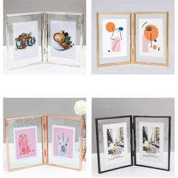 Frame European Foldable Double Linked Picture Frame Metal Transparent Glass Photo Frame Wedding Certificate Display Wall Decoration