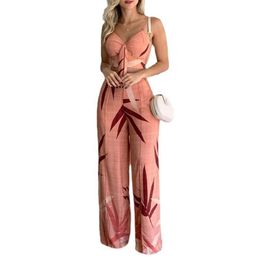 Designer women's casual pants 2024 New Summer Fashion Women's Wear Linen Imitation Casual Set V-neck Short Tank Top High Waist Printed Wide Leg Pants Two Piece Set021L