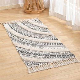 Carpets Nordic Style Vintage Waterproof Cotton Linen Tassel Carpet Soft Breathable Decorative Floor Mats Area Rugs Bedroom Home Decor