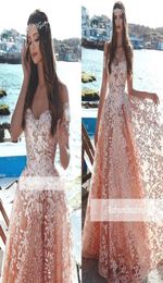 Arabic Exquisite Peach Long Prom Dresses Off Shoulders Sequined Lace Appliques Formal Evening Dress Celebrity Vintage Prom Evening6649275