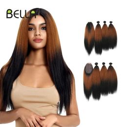 Weave Weave Yaki Straight Hair Bundles Ombre Bundles Synthetic Hair 4Pcs/Pack 1822inch 245g Bundles With Closure BELLA Weave Hair