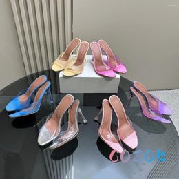 Slippers Summer TPU Clear Crystal Heel Large Size Dress Shoes High-heel Round Peep Toe Sexy Women's Out
