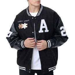 Moshtashio Mens Varsity College Baseball Bomber Jacket Vintage Sweatshirt Casual Unisex Streetwear Coats with Patch