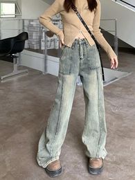 Women's Jeans Slergiri High Street Washed Do Old Fashion Loose Y2k Vintage Straight Wide-leg Denim Pants Waisted 2024