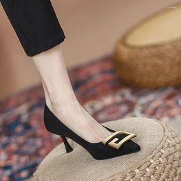 Dress Shoes Metal Decorative Baotou Sandals Women French Pointed High Heels Full Set Work Sexy Single