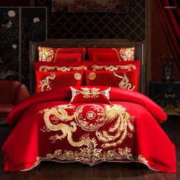 Bedding Sets Chinese-style Wedding Celebration Embroidery Four-piece Set In Large Red Colour Luxury