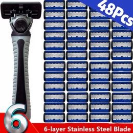 Razor Super 6Layer Razor Head Manual Shaver , Stainless Steel Classic Double Edge Blade Razor Safety Shaving Beard Moustache