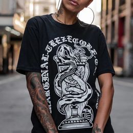 Hiphop Retro Rock Street Short-sleeved T-shirt Summer American Tatoo Chicano Viper Print Cotton Casual Top Mens Clothing 240313