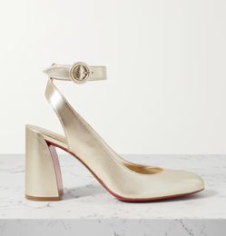Neue Luxus-Designer-Schuhe, rote Sandale, Miss Sab 85 mm, Satin-Leder-Pumps, Sommer-Slingback-Slingback-Schuhe, Blockabsatz-Sandalen, Hochzeits-Party-Kleid