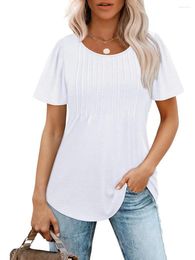 Women's T Shirts Doury Summer Loose Tops Fashion Short Sleeve Round Neck Pleated Front T-Shirts Tunics Aesthetic Clothes