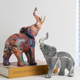 Garden Decorations Paintings Color Elephant Resin Statue Nordic Art Graffiti Sculpture Crafts Desktop For Living Room Home Office