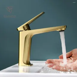 Bathroom Sink Faucets Brushed Gold Brass Faucet Luxury Hand Basin Cold Water Washbowl Tap Modern Design Copper Lavabo