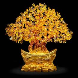 Lucky Money Tree Chinese Gold Ingot Crystal Fortune Tree Ornament Wealth Ornament Home Office Table Decoration Tabletop Crafts 240315