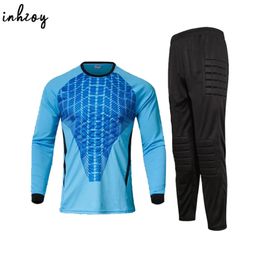 Goalkeeper Jersey Set for Men Football Training Tracksuit Soccer Uniform Long Sleeve Padded Goalie Shirt Top with Sweatpants 240318