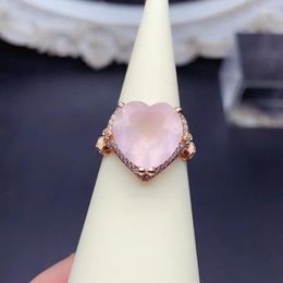 Cluster Rings Heart Shape Natural Rose Quartz Ring For Wedding 8ct Pink Silve Classic 925 Silver Gem Jewellery With Gold Plated