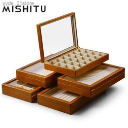 Jewellery Boxes MISHITU Jewellery Display Box Solid Wooden Storage Ring Necklace Organiser Case Jewellery Storage Case Earring Display Box L240323