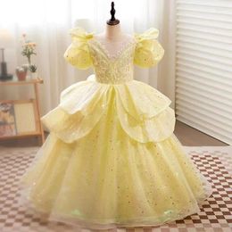 Girl Dresses Real Picture Luxury Flower Dress For Wedding Short Sleeves Beading Sequined Girls Birthday Gown Pageant Size 1-14T