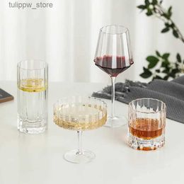 Wine Glasses Vertical Grain Crystal Goblet Nordic Red Wine Goblet Household Wine Glasses Goblet Soda Cocktail Whiskey Glass Cup Drinkware L240323